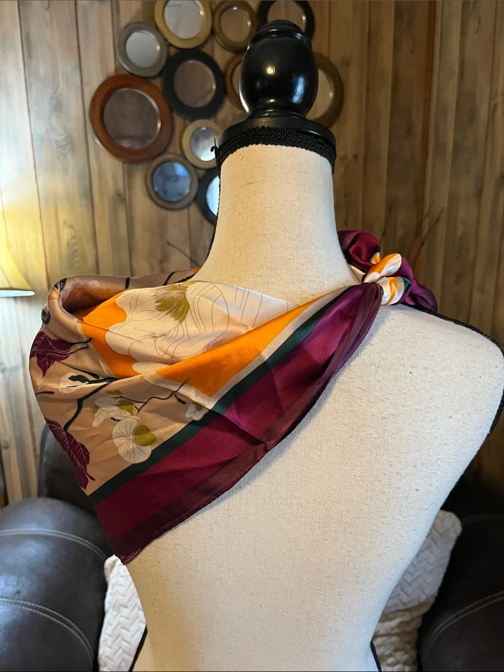 Satiny Scarf 27x 27 E1-Orange Purple Hundred Flowers Feminine Classic Floral